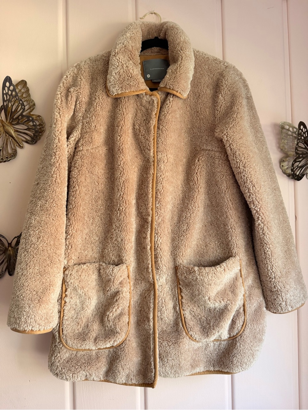 Anthropologie Taupe Teddy Faux-Shearling Coat